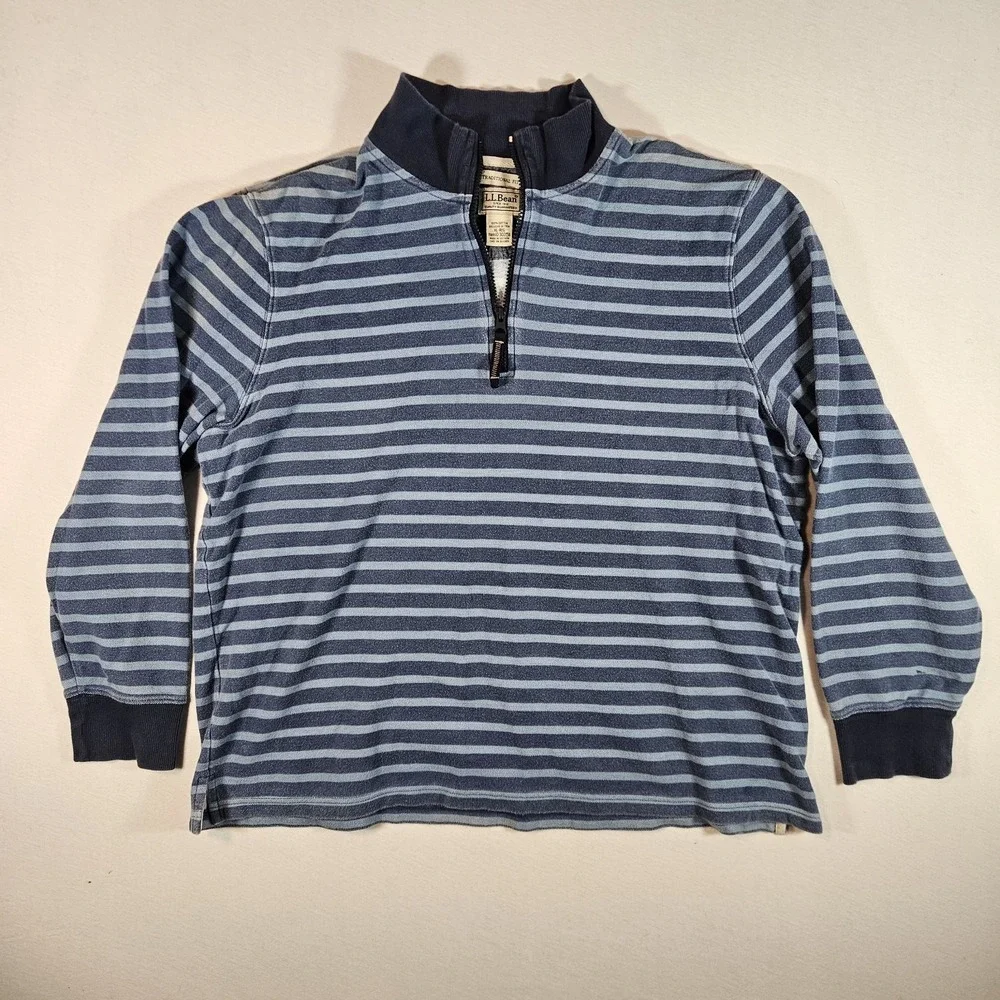 LL Bean Pullover Quarter Zip Mens XL Traditional Fit Striped Y2K Preppy‎